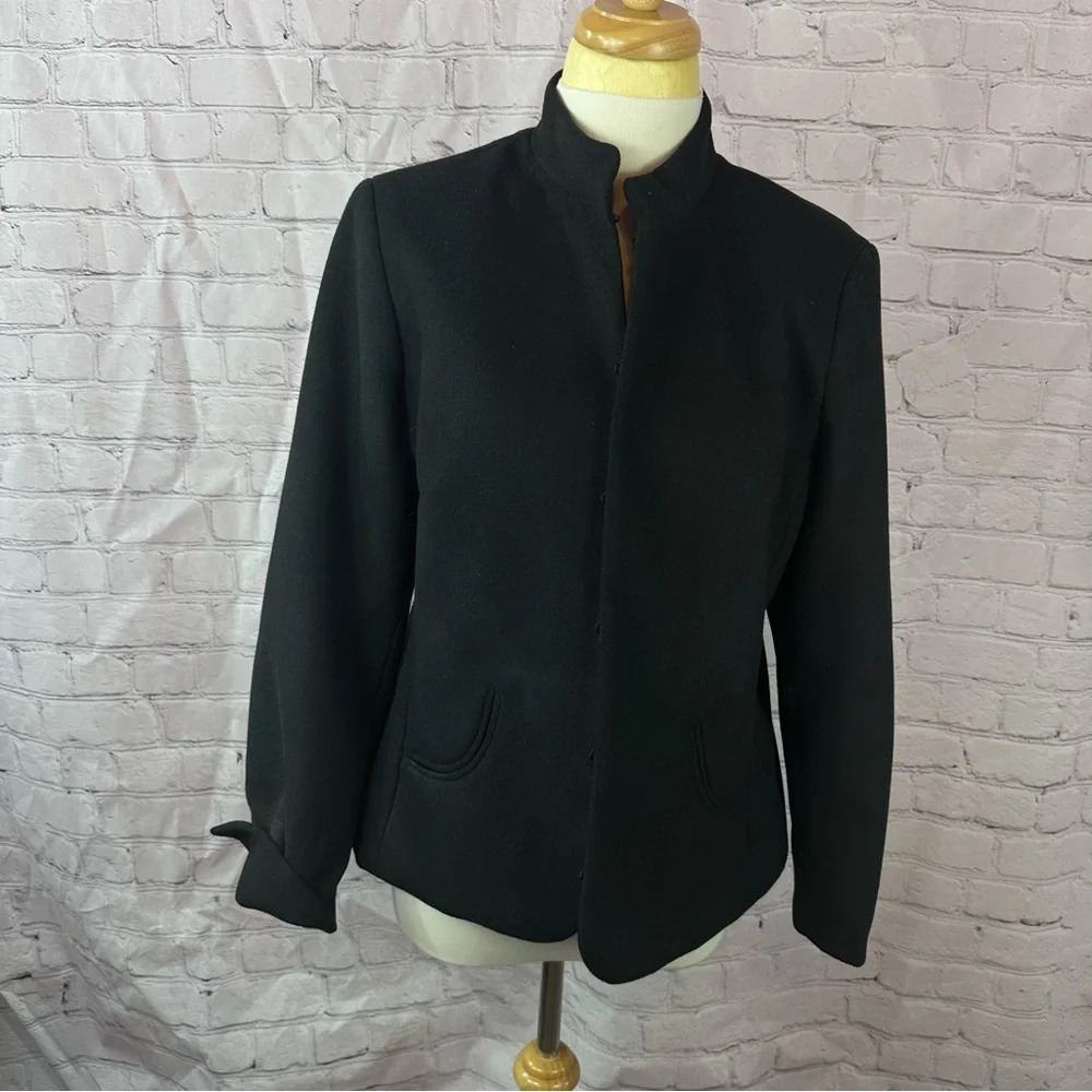 Chico's black blazer jacket sz 2 (large 12) high mock collar business office